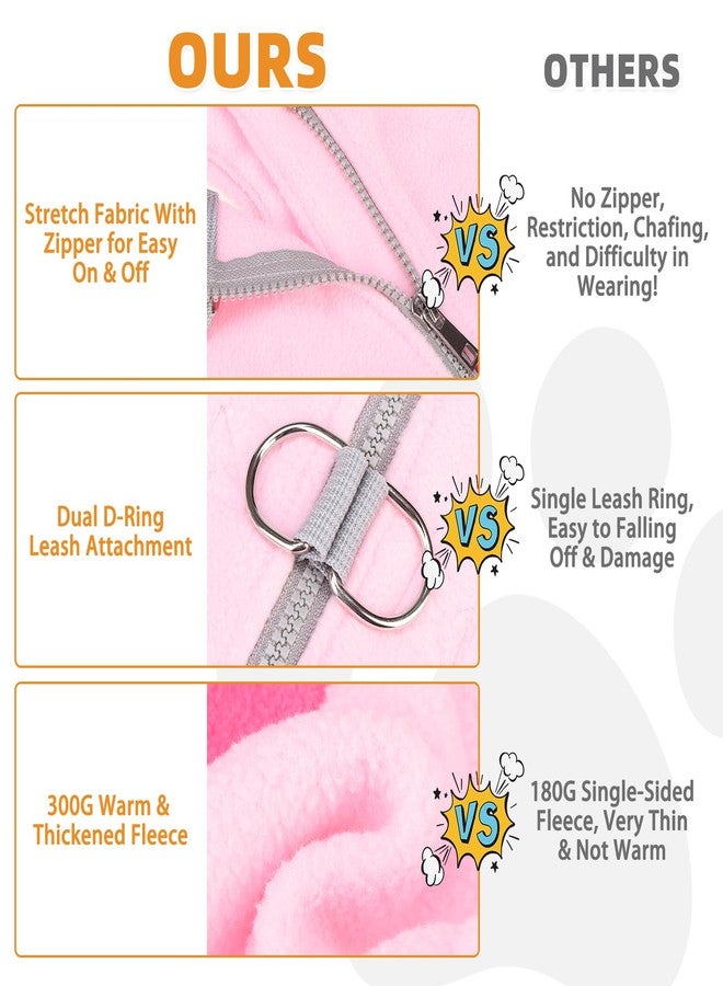 كولتيل سترة صوفية للكلاب من KOOLTAIL، سترة دافئة سهلة الارتداء بسحاب مع حلقتين على شكل حرف D لربط المقود، مناسبة للكلاب الصغيرة والمتوسطة، معاطف شتوية ناعمة ومريحة للحيوانات الأليفة، ملابس خريفية بغطاء رأس للأولاد والبنات، لون وردي مقاس صغير - Image 5